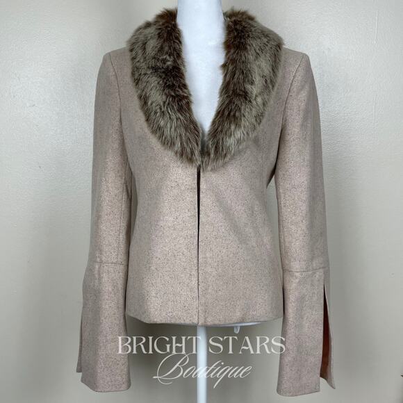 Vintage Rare Jacket Faux Fur Wool Collar ASO Rachel Green Friends Beige Classic - Picture 5 of 12